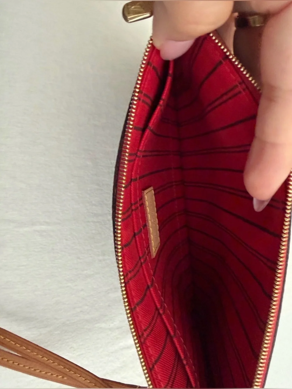 Louis Vuitton Monogram Canvas Wristlet in Brown with Red Trim